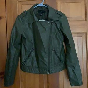 Forever 21 green faux leather bomber jacket